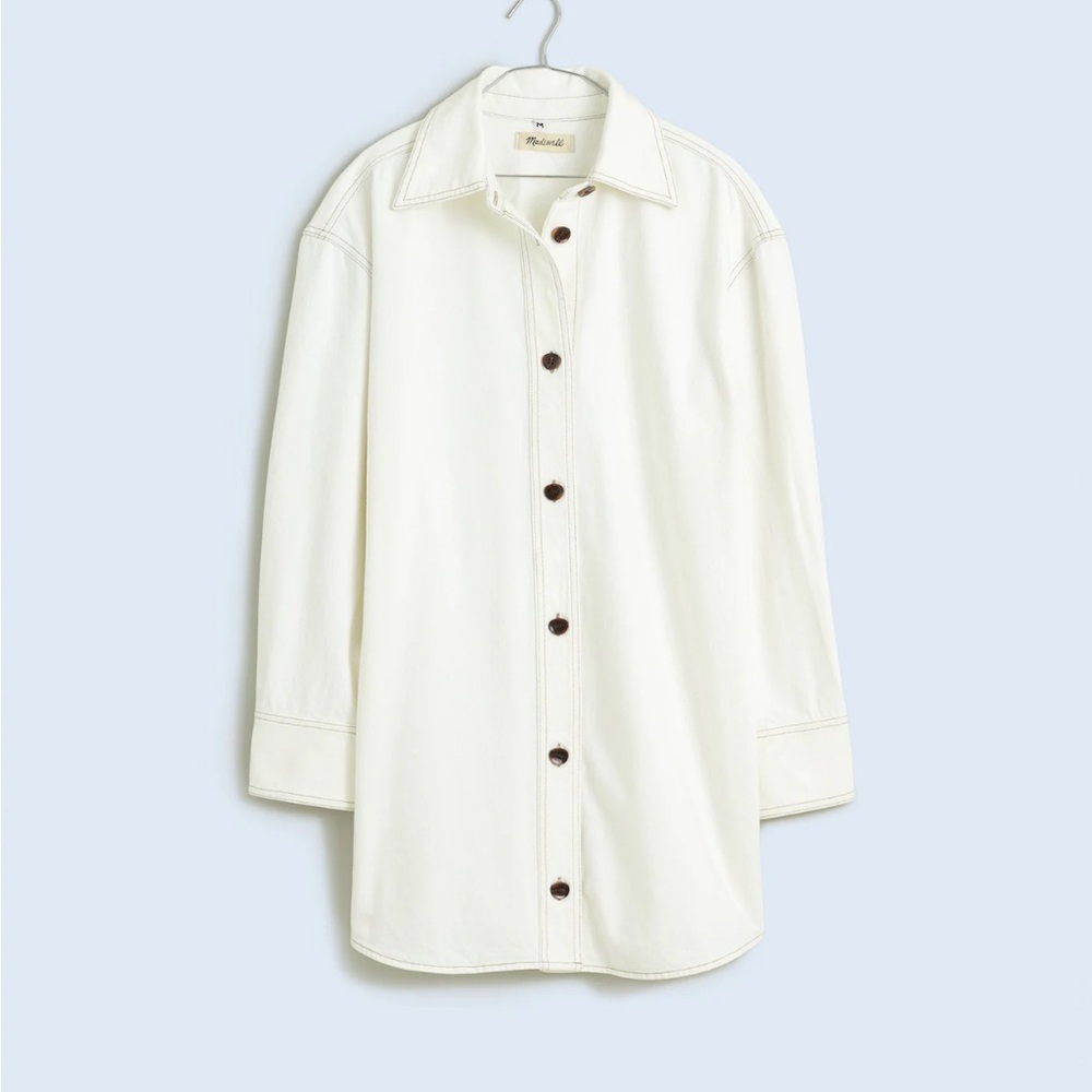 Madewell Denim Oversized Mini Shirtdress in Tile White Size XSmall NWT - Picture 6 of 11